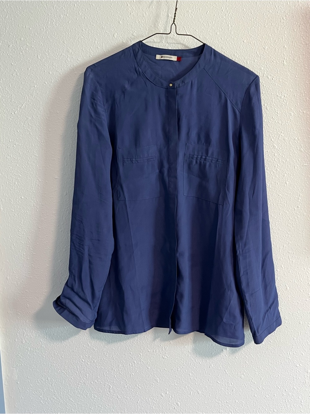 REDGREEN Silk Blend Blue Mandarin-Collar Blouse Size XS